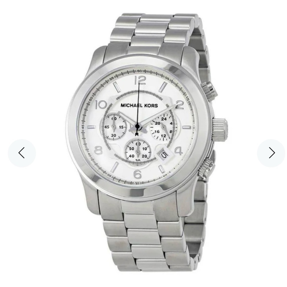 Michael Kors MK8086 Runway Watch Silver Stainless Steel Chronograph Unisex EUC